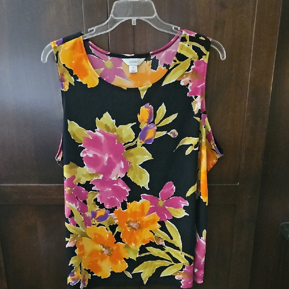 CJ Banks Black and Pink Blouse Stylish Top